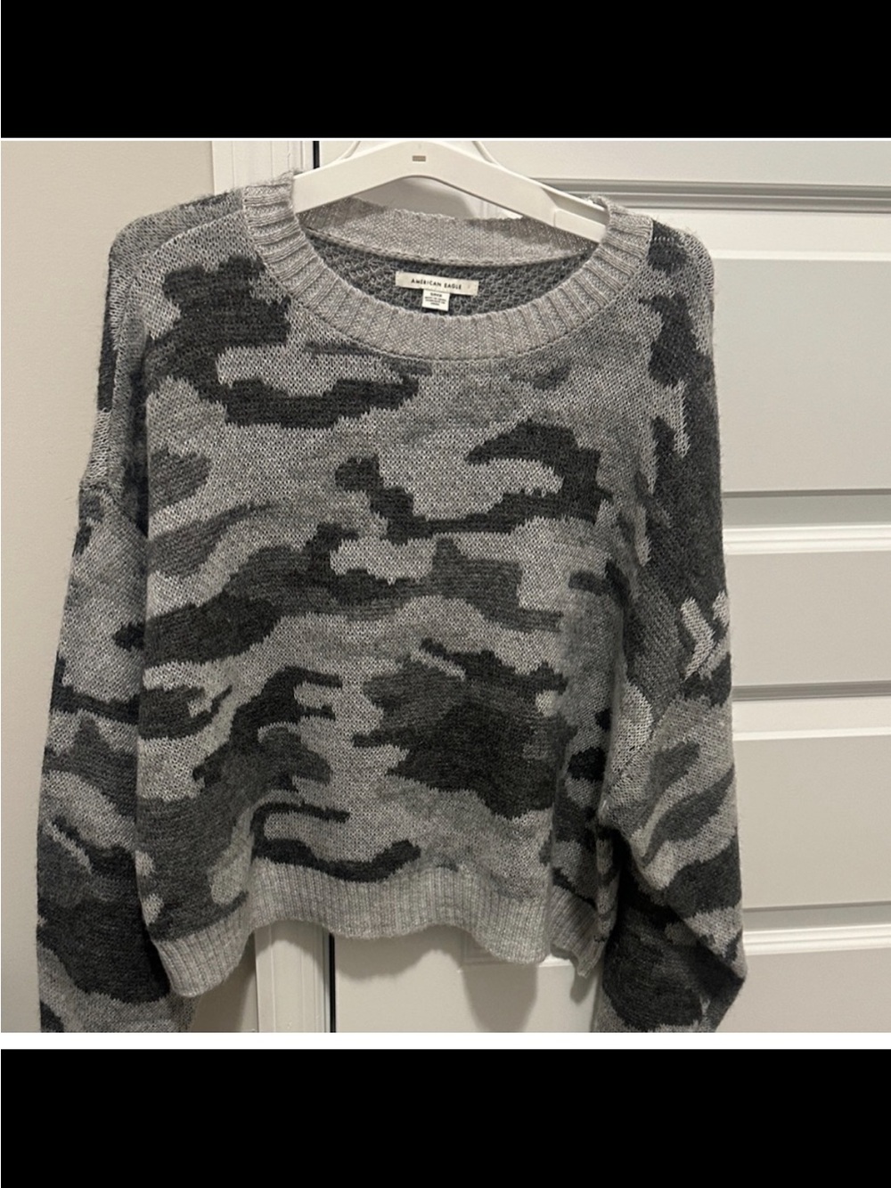 American Eagle Outfitters Gray Camo Crewneck Sweater